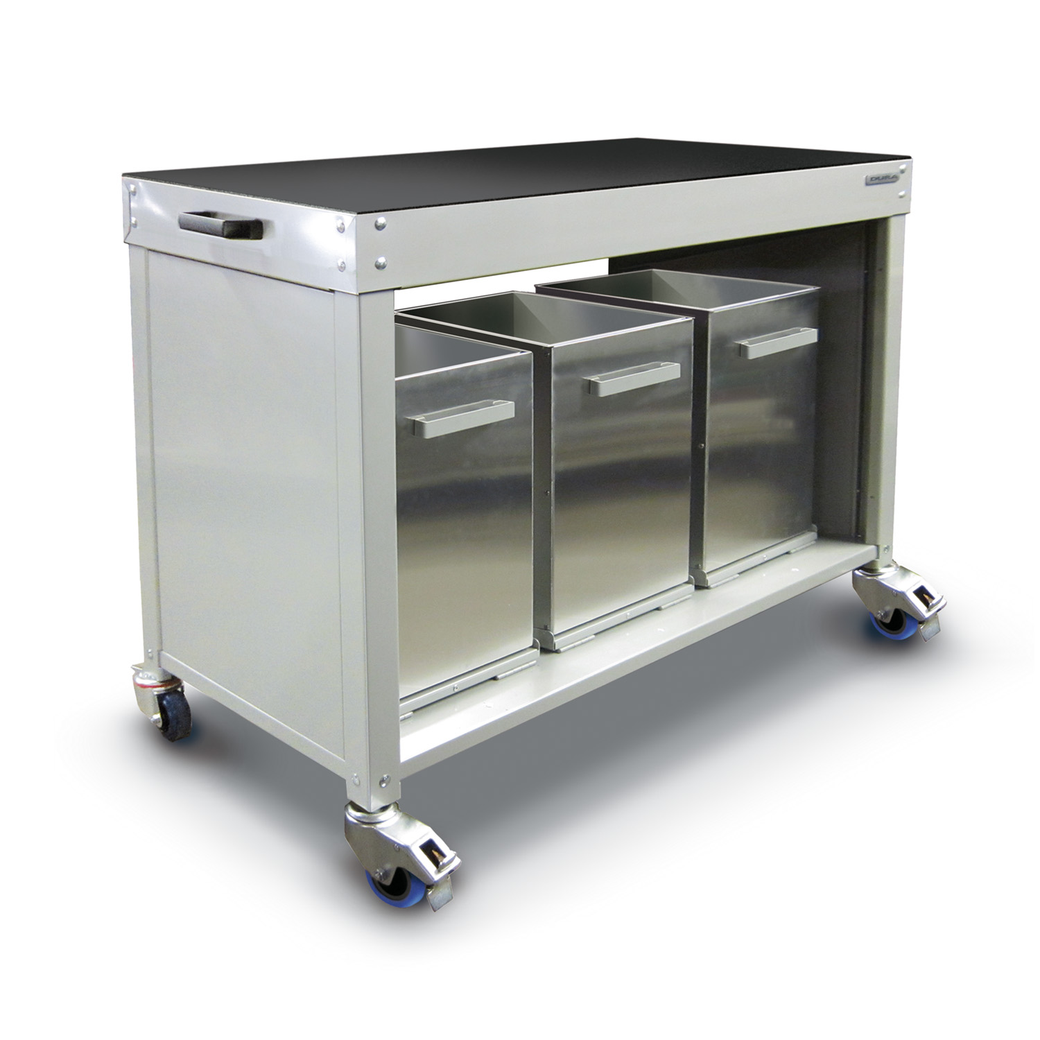 Mobile double-sided wastebin cabinet